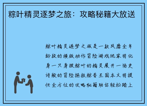 粽叶精灵逐梦之旅：攻略秘籍大放送