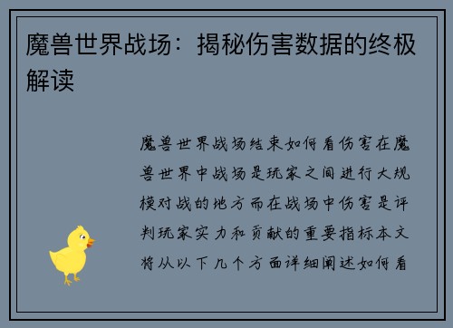 魔兽世界战场：揭秘伤害数据的终极解读